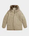 Ralph Lauren Boy's Faux-fur Trim Down Parka Jacket In Neutral