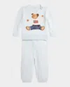 Ralph Lauren Boy's Flag Bear Intarsia Knit Sweater And Pants Set In Pearl Blue