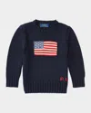 Ralph Lauren Boy's Flag Intarsia Knit Sweater In Blue