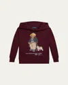 Ralph Lauren Boy's Graphic-print Fleece Knit Hoodie In Burgundy