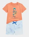Ralph Lauren Polo Bear Top And Shorts Set In Bear Peach Tree