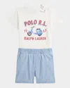 Ralph Lauren Boy's Graphic T-shirt W/ Chambray Shorts In Nevis