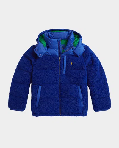 Ralph Lauren Kids' Boy's Hybrid Hooded Down Jacket In Blue