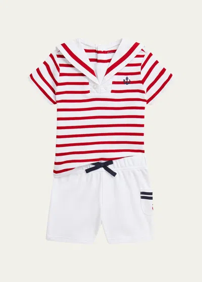 Ralph Lauren Kids' Boy's Interlock Sailor Top, Cardigan And Shorts Set In Ralph Red/white M