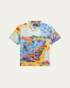 Ralph Lauren Boy's Italian Riviera-printed Button Down Shirt In Seaside Village Haven