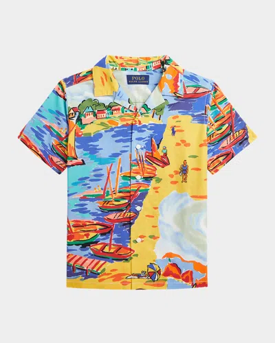 Ralph Lauren Kids' Boy's Italian Riviera-printed Button Down Shirt In Seaside Village Haven