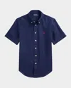 Ralph Lauren Boy's Linen Sport Shirt In Newport Navy