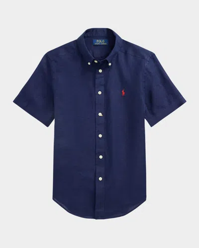 Ralph Lauren Kids' Boy's Linen Sport Shirt In Newport Navy