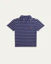 Ralph Lauren Boy's Linen Striped Polo Shirt In Boathouse Navydeckwash White