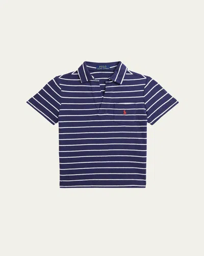 Ralph Lauren Kids' Boy's Linen Striped Polo Shirt In Boathouse Navydeckwash White