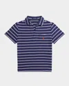 Ralph Lauren Boy's Linen Striped Polo Shirt In Boathouse Navydeckwash White