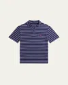Ralph Lauren Boy's Linen Striped Polo Shirt In Boathouse Navydeckwash White