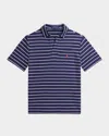 Ralph Lauren Boy's Linen Striped Polo Shirt In Boathouse Navydeckwash White