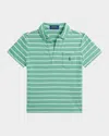 Ralph Lauren Kids' Boy's Linen Striped Polo Shirt In Haven Greendeckwash White