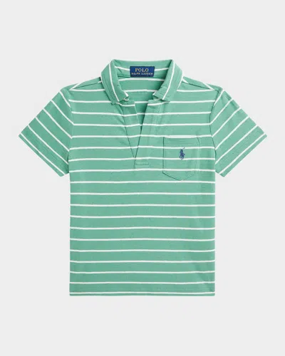 Ralph Lauren Kids' Boy's Linen Striped Polo Shirt In Green