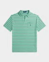 Ralph Lauren Boy's Linen Striped Polo Shirt In Haven Greendeckwash White