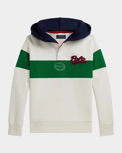 Ralph Lauren Kids' Boy's Logo Fleece Rugby Hoodie In Multi