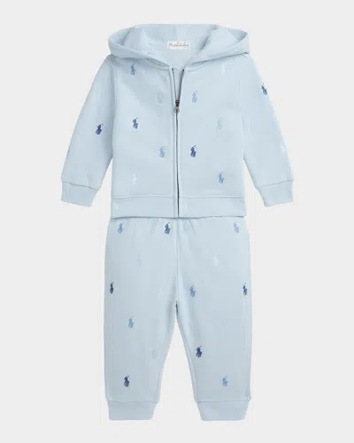 Ralph Lauren Kids' Boy's Magic Fleece Embroidered Pony Hoodie & Pants In Blue