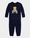 Ralph Lauren Boy's Magic Fleece Polo Bear Sweatshirt & Pants Set In Black