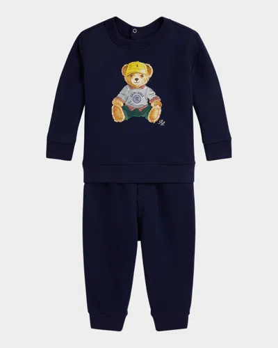 Ralph Lauren Kids' Boy's Magic Fleece Polo Bear Sweatshirt & Pants Set In Black