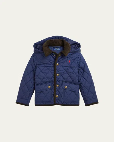 Ralph Lauren Kids' Boy's Matte Quilted Collared Jacket In Blue