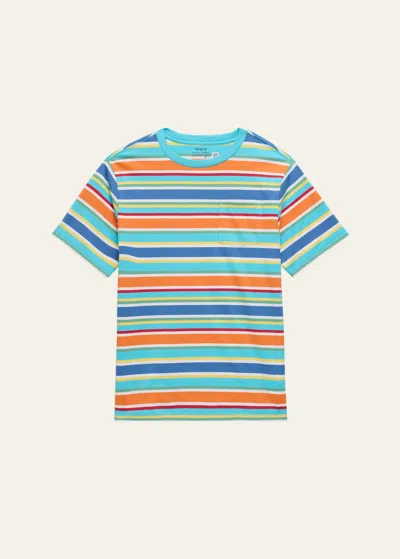Ralph Lauren Kids' Boy's Multicolor Striped T-shirt In Perfect Turquoise