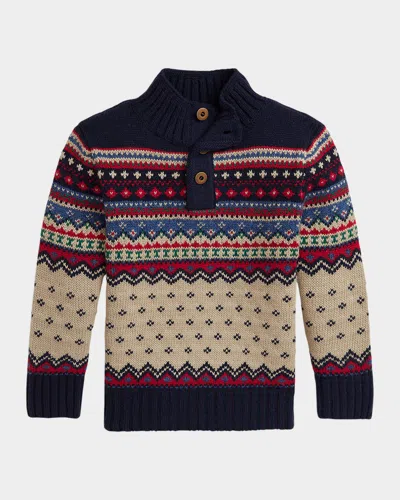 Ralph Lauren Kids' Boy's Nordic-inspired Pullover Sweater In Tan Combo