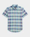 Ralph Lauren Boy's Plaid-print Oxford Shirt In B6707a Navy-green Multi