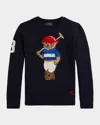 Ralph Lauren Boy's Polo Bear Intarsia Crewneck Sweater In Blue