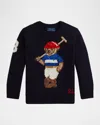 Ralph Lauren Boy's Polo Bear Intarsia Crewneck Sweater In Blue