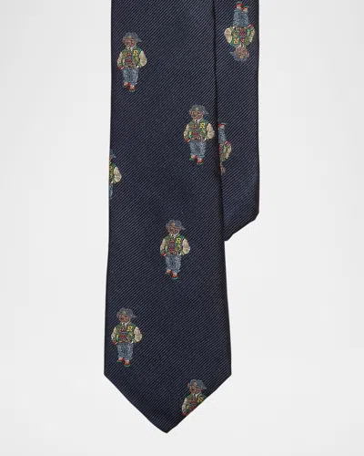 Ralph Lauren Kids' Boy's Polo Bear Printed Necktie In Blue