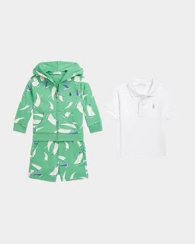 Ralph Lauren Kids' Boy's Sail-boat Printed Three-piece Set In Green