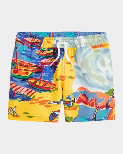 Ralph Lauren Kids' Boy's Seaside Village-print Swim Shorts In Multicoloured