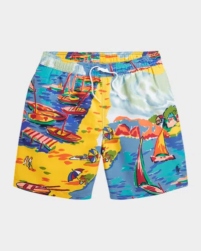 Ralph Lauren Kids' Boy's Seaside Village-print Swim Shorts In Seaside Village Haven