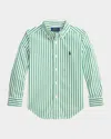 Ralph Lauren Boy's Striped Cotton Poplin Shirt In Green