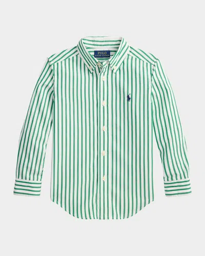 Ralph Lauren Kids' Boy's Striped Cotton Poplin Shirt In Green