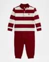 Ralph Lauren Boy's Striped Estate-rib Pullover & Pants Set In Red