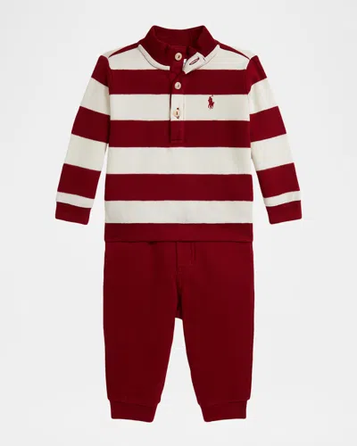 Ralph Lauren Kids' Boy's Striped Estate-rib Pullover & Pants Set In Red