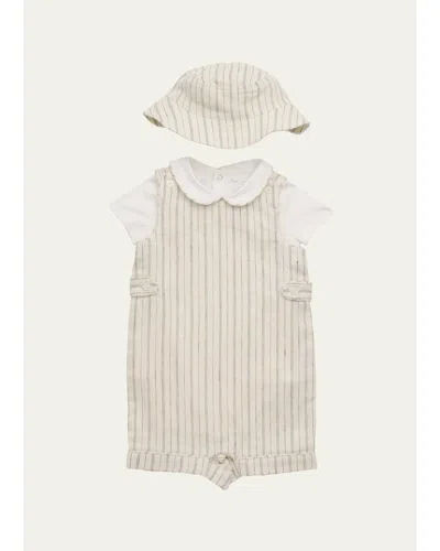 Ralph Lauren Kids' Boy's Striped Overall, Bodysuit & Hat Set In Neutral