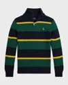 RALPH LAUREN BOY'S STRIPED PONY EMBROIDERED QUARTER ZIP SWEATER