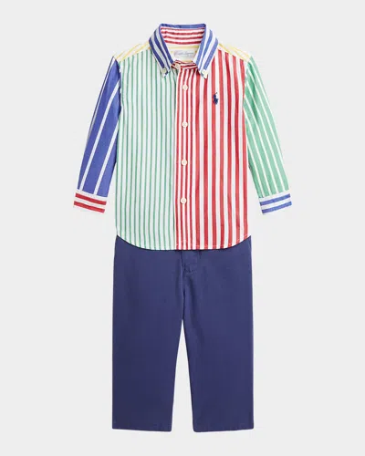 Ralph Lauren Kids' Boy's Striped Poplin Shirt & Chino Pants Set In Multi Stripe