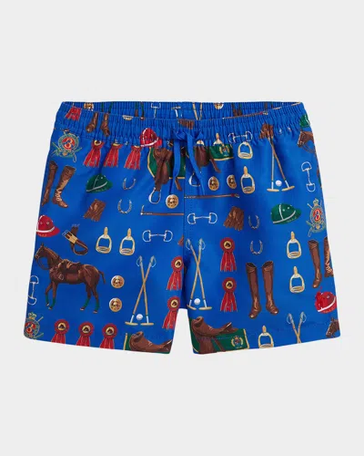 Ralph Lauren Kids' Boy's Traveler Big Pony Swim Trunks In Blue