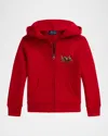 Ralph Lauren Boy's Triple-pony Fleece Full-zip Hoodie In Red