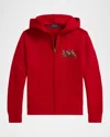 Ralph Lauren Boy's Triple-pony Fleece Full-zip Hoodie In Red