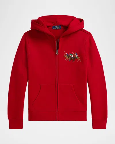 Ralph Lauren Kids' Boy's Triple-pony Fleece Full-zip Hoodie In Red