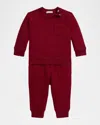 Ralph Lauren Boy's Waffle-trim Sweatshirt & Jogger Pants Set In Burgundy