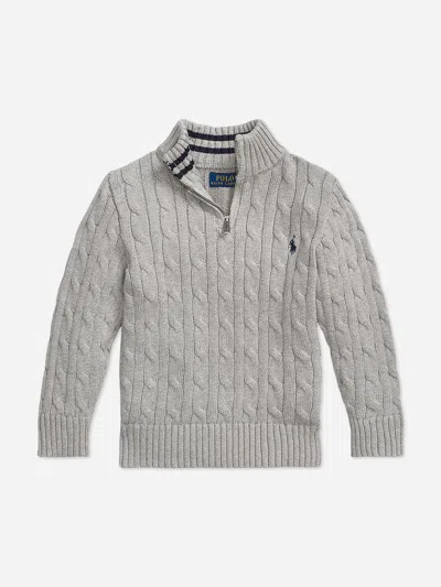 Ralph Lauren Kids' Cable-knit Cotton Quarter-zip Sweater In Andover Heather In Gray