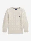 Ralph Lauren Boys Cable Knit Jumper In Neutral