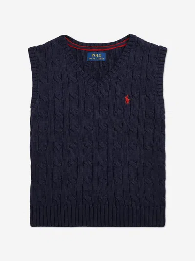 Ralph Lauren Babies'  Boys Cable Knit Jumper Waistcoat In Blue