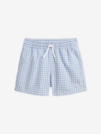 Ralph Lauren Kids'  Boys Checked Swim Shorts In Blue